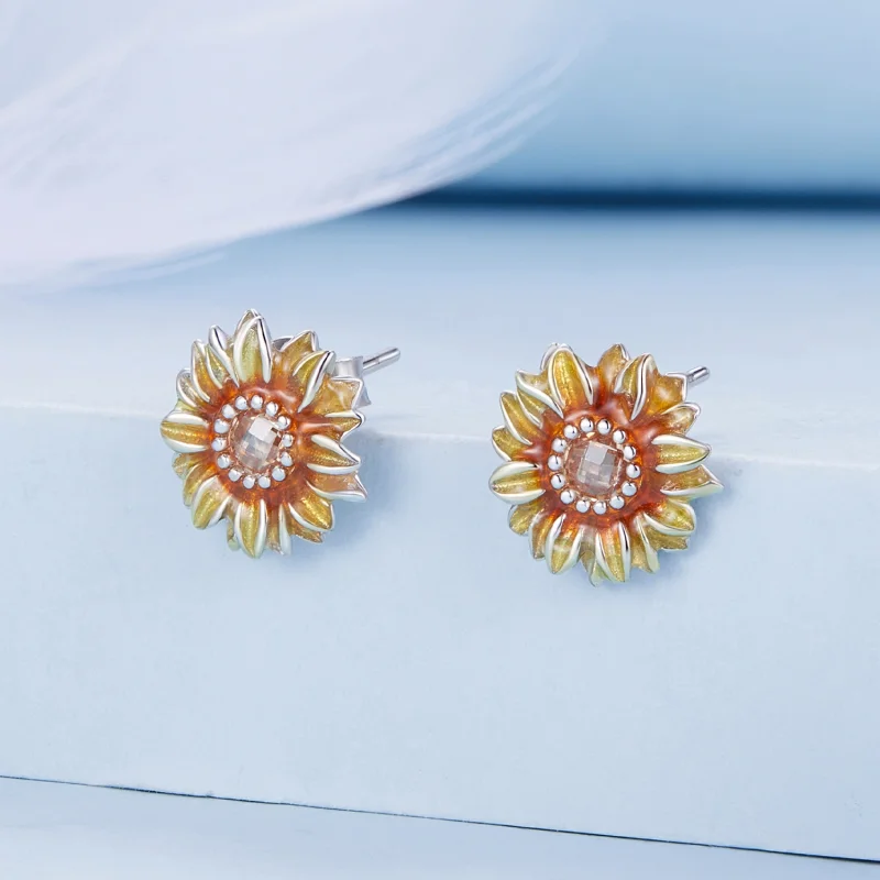 (image for) Pandora Style Sunflower Studs Earrings - BSE867 - View 2