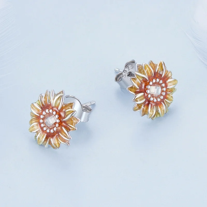 (image for) Pandora Style Sunflower Studs Earrings - BSE867 - View 3