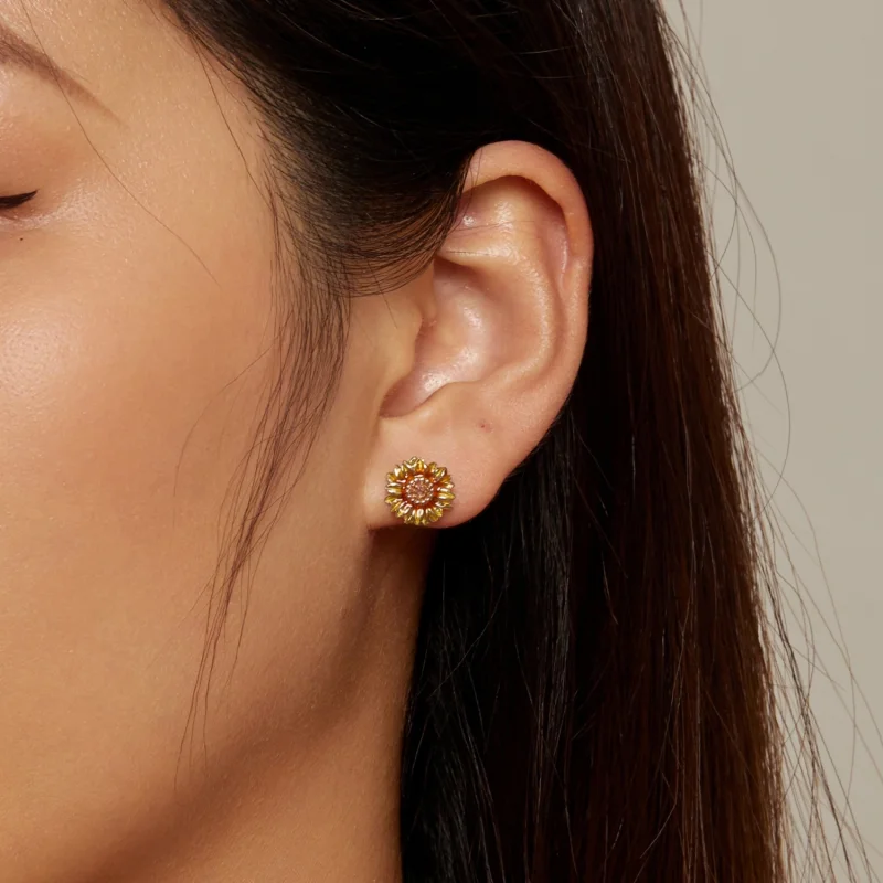 (image for) Pandora Style Sunflower Studs Earrings - BSE867 - View 6