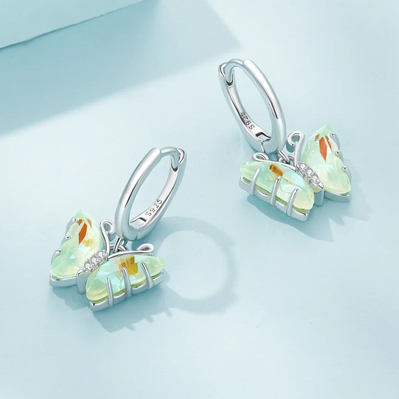 (image for) Pandora Style Symphony Butterfly Hoop Earrings - SCE1588-GN - View 3