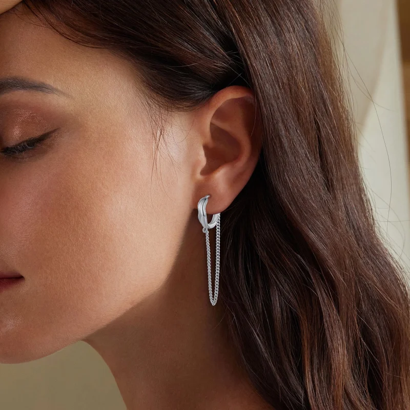 (image for) Pandora Style Tassel Hoop Earrings - BSE897 - View 6