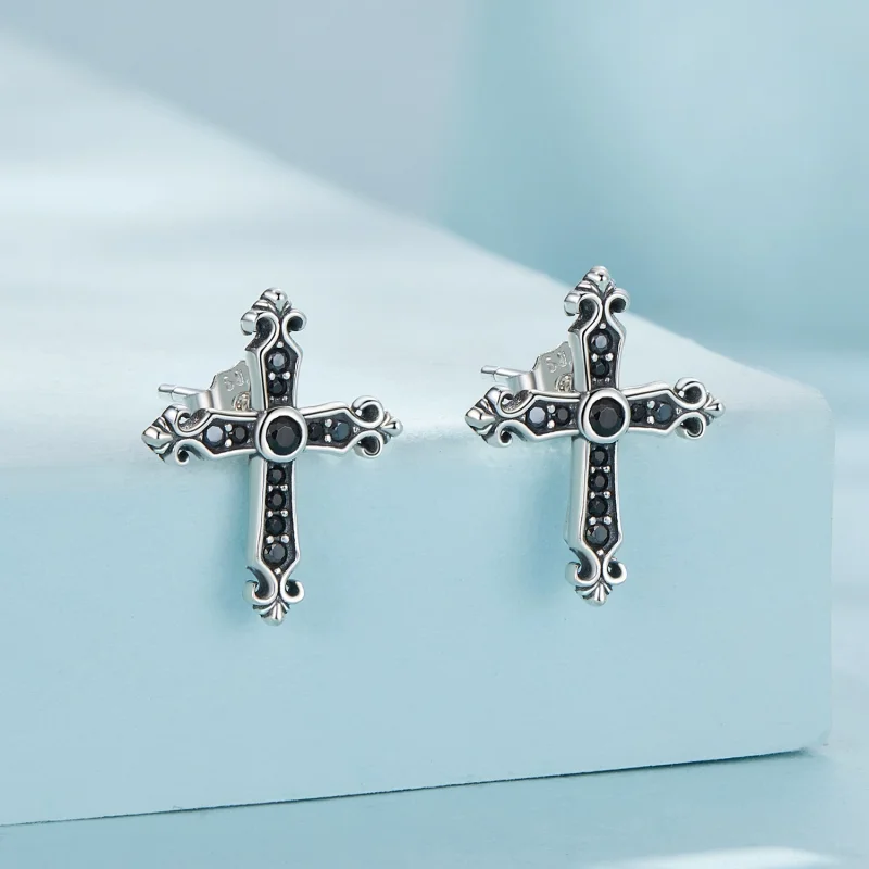 (image for) Pandora Style Vintage Cross Studs Earrings - SCE1655 - View 2