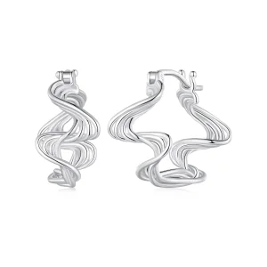 (image for) Pandora Style Wave Hoop Earrings - BSE907