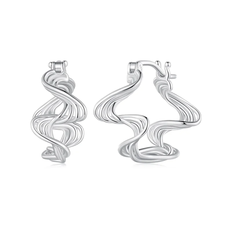 (image for) Pandora Style Wave Hoop Earrings - BSE907 - Product Image