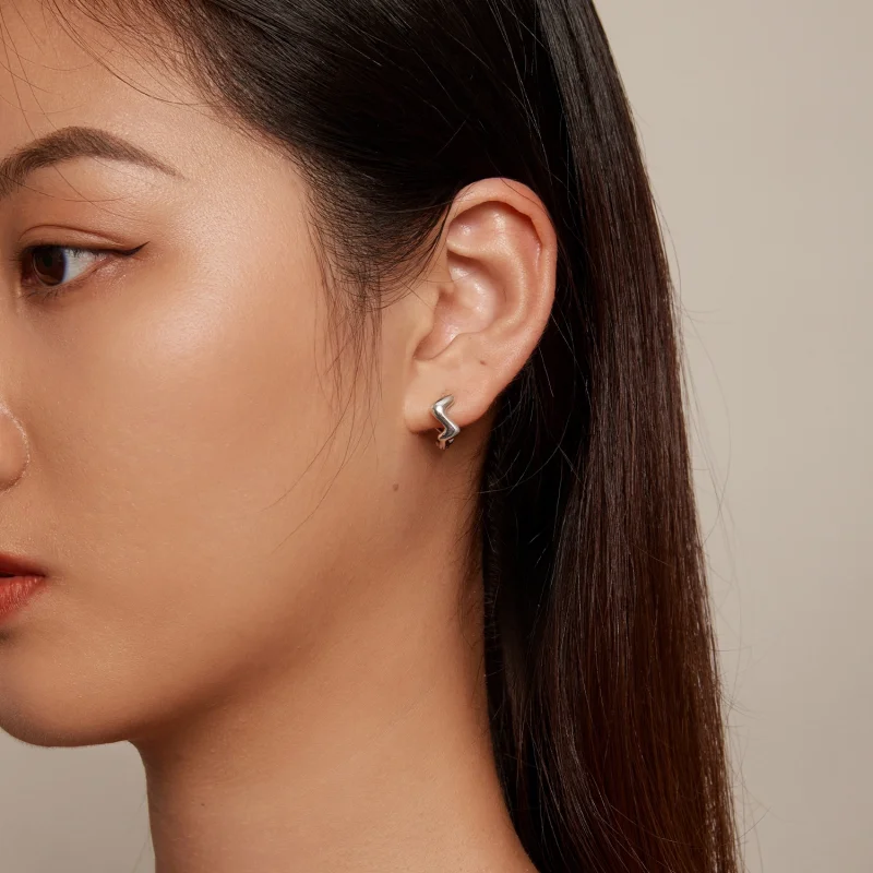 (image for) Pandora Style Wave Hoop Earrings - SCE1624 - View 6