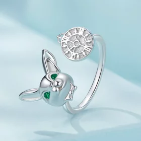 Pandora Style White Rabbit Clock Ring - SCR948-E Pandora Style White Rabbit Clock Ring - SCR948-E