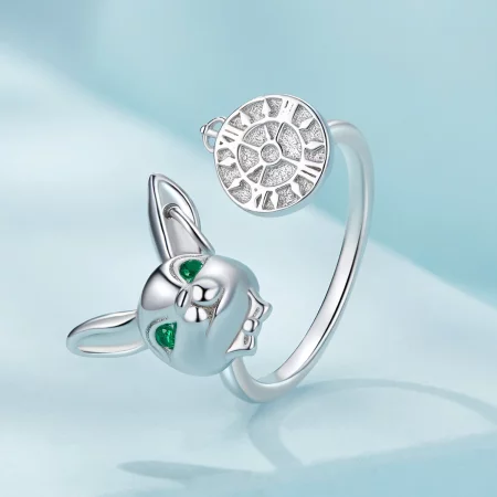 Pandora Style White Rabbit Clock Ring - SCR948-E