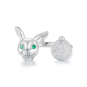 (image for) Pandora Style White Rabbit Clock Ring - SCR948-E