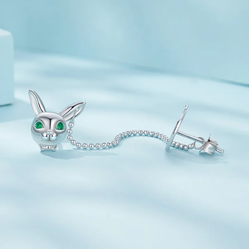 (image for) Pandora Style White Rabbit Clock Studs Earrings - SCE1617 - View 3