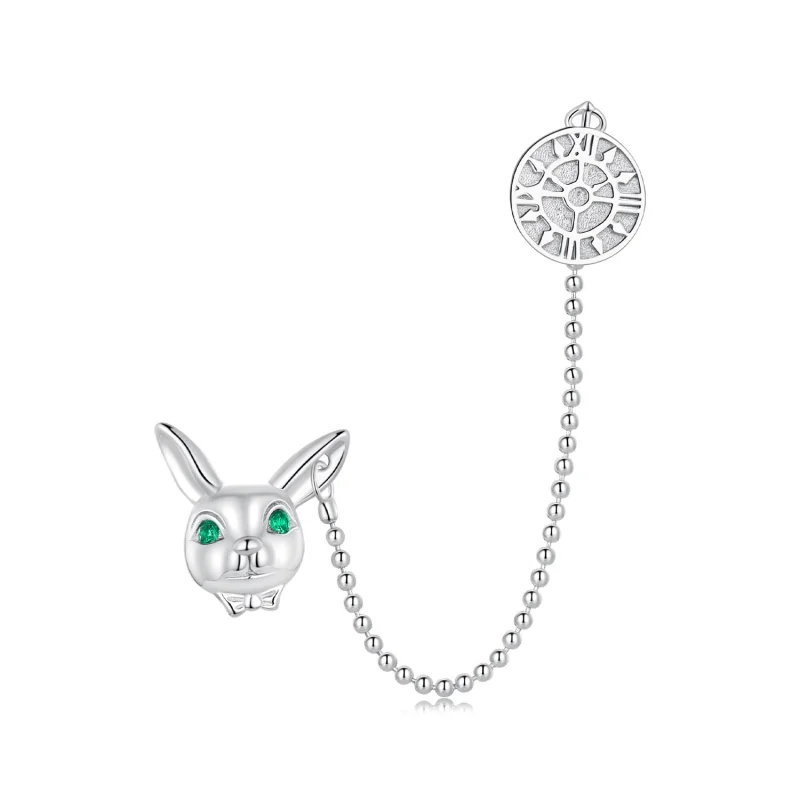 (image for) Pandora Style White Rabbit Clock Studs Earrings - SCE1617 - Product Image