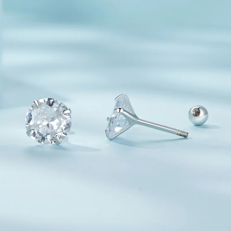 (image for) Pandora Style White Zirconium Studs Earrings - SCE1646-L - View 4