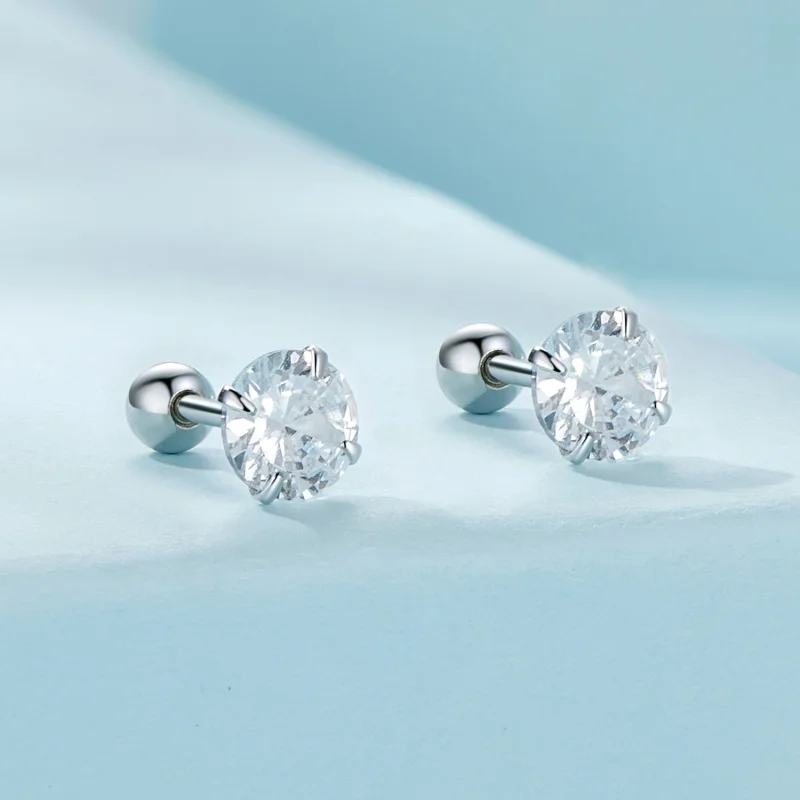 (image for) Pandora Style White Zirconium Studs Earrings - SCE1646-M - View 2