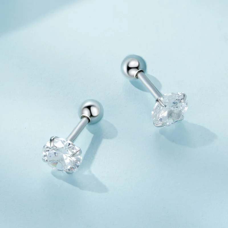 (image for) Pandora Style White Zirconium Studs Earrings - SCE1646-M - View 3