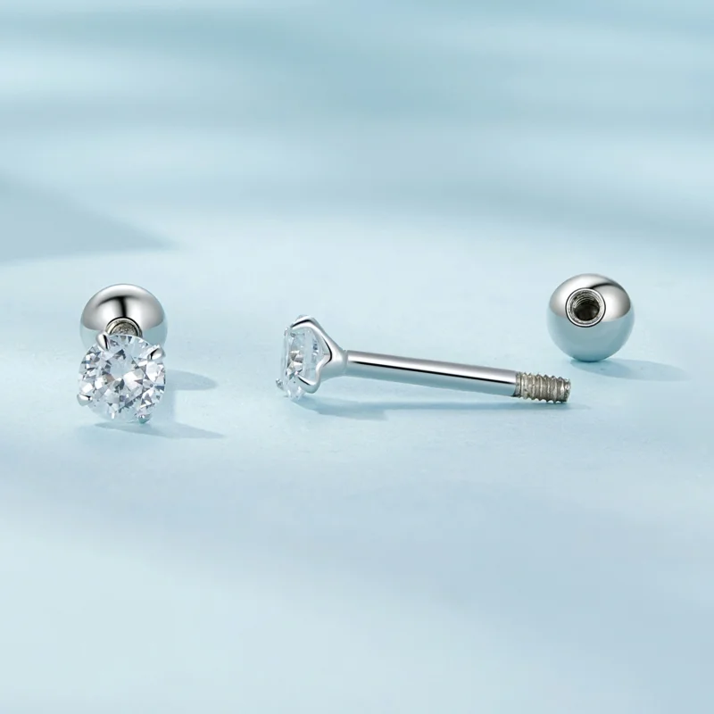 (image for) Pandora Style White Zirconium Studs Earrings - SCE1646-S - View 4