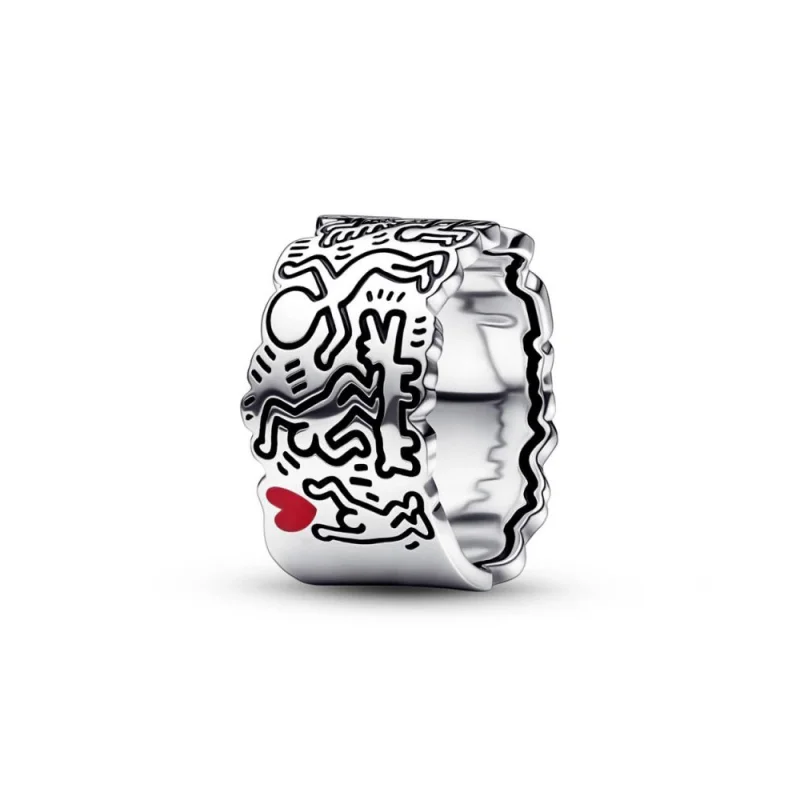 (image for) Keith Haring™ x Pandora Line Art Love & People Wide Ring - 192222C01 - Product Image