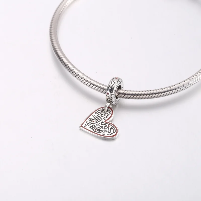 (image for) Keith Haring™ x Pandora Line Art People Heart Dangle Charm - 792215C01 - View 4