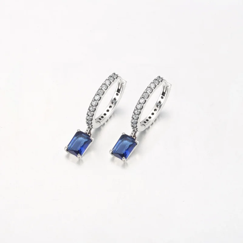 (image for) Pandora Blue Rectangular Sparkling Hoop Earrings - 292381C01 - View 2