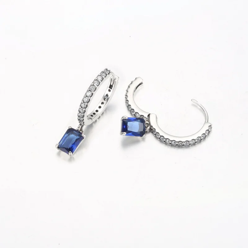 (image for) Pandora Blue Rectangular Sparkling Hoop Earrings - 292381C01 - View 4