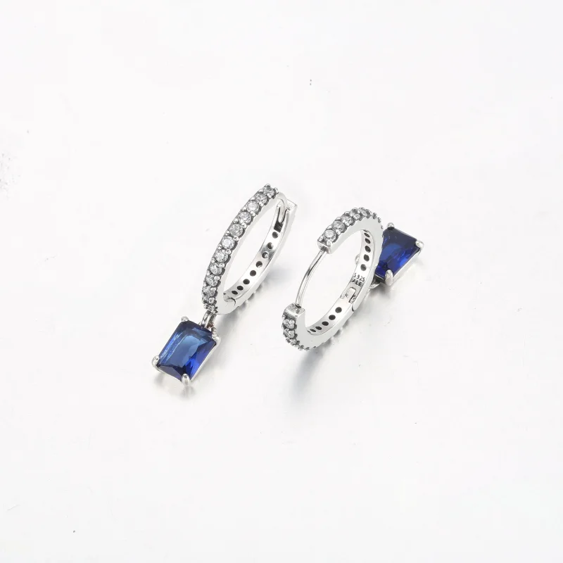 (image for) Pandora Blue Rectangular Sparkling Hoop Earrings - 292381C01 - View 5