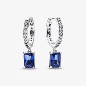 Pandora Blue Rectangular Sparkling Hoop Earrings - 292381C01 Pandora Blue Rectangular Sparkling Hoop Earrings - 292381C01