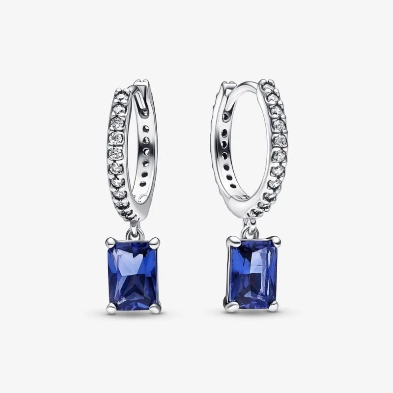 (image for) Pandora Blue Rectangular Sparkling Hoop Earrings - 292381C01 - Product Image