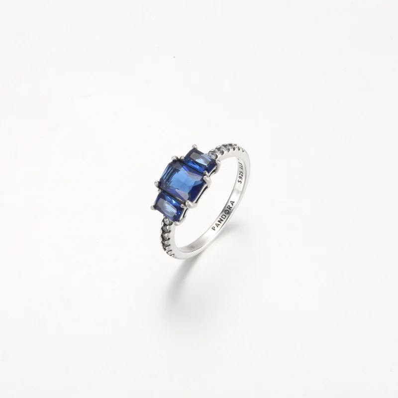 (image for) Pandora Blue Rectangular Three Stone Sparkling Ring - 192389C01 - View 2
