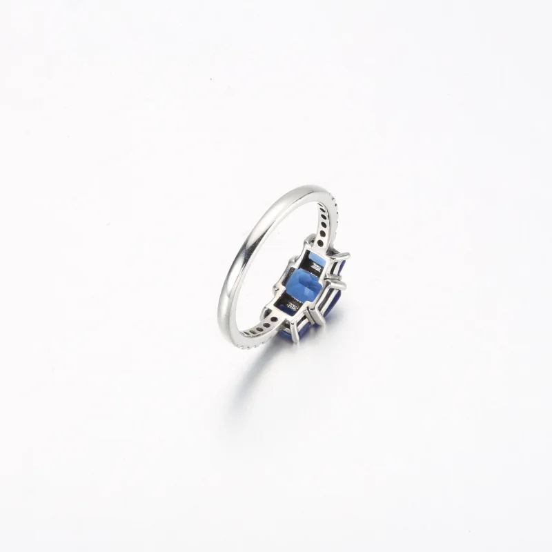 (image for) Pandora Blue Rectangular Three Stone Sparkling Ring - 192389C01 - View 5