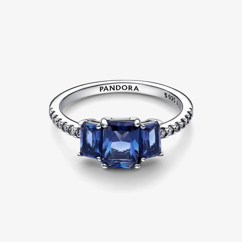(image for) Pandora Blue Rectangular Three Stone Sparkling Ring - 192389C01 - View 6