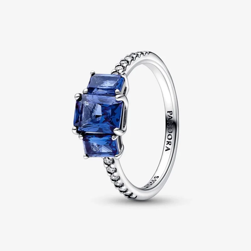 (image for) Pandora Blue Rectangular Three Stone Sparkling Ring - 192389C01 - Product Image