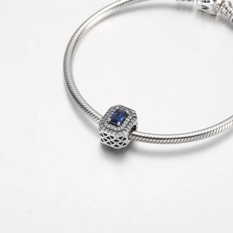 (image for) Pandora Blue Sparkling Leveled Rectangular Charm - 792385c01 - View 5