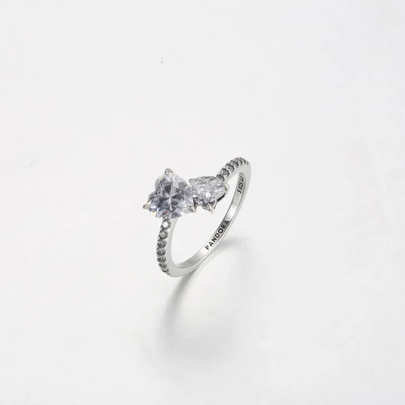 (image for) Pandora Double Heart Sparkling Ring - 191198C01 - View 2