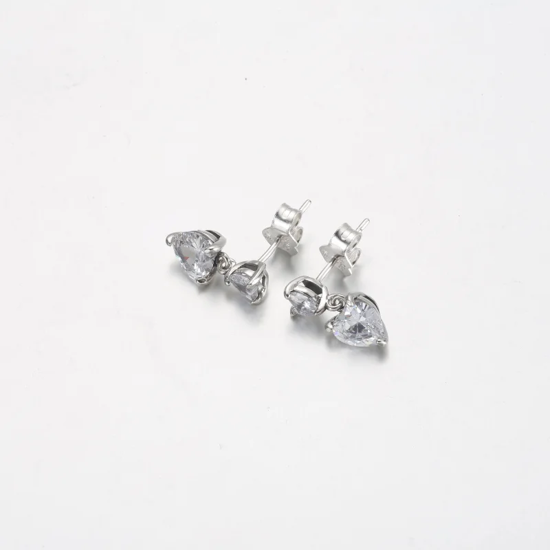 (image for) Pandora Double Heart Sparkling Stud Earrings - 291199C01 - View 2