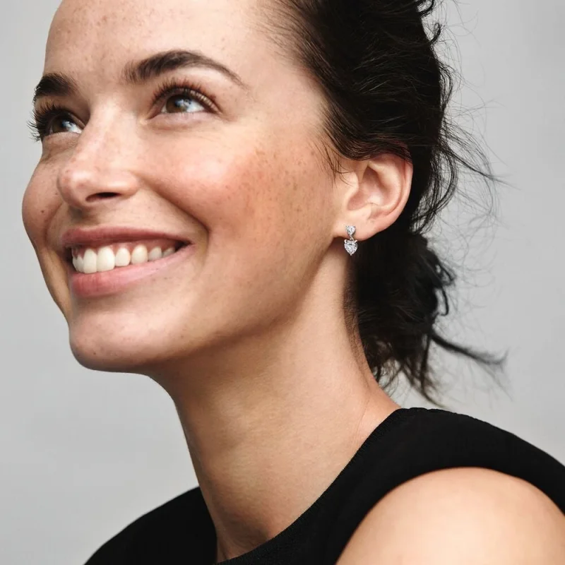 (image for) Pandora Double Heart Sparkling Stud Earrings - 291199C01 - View 5