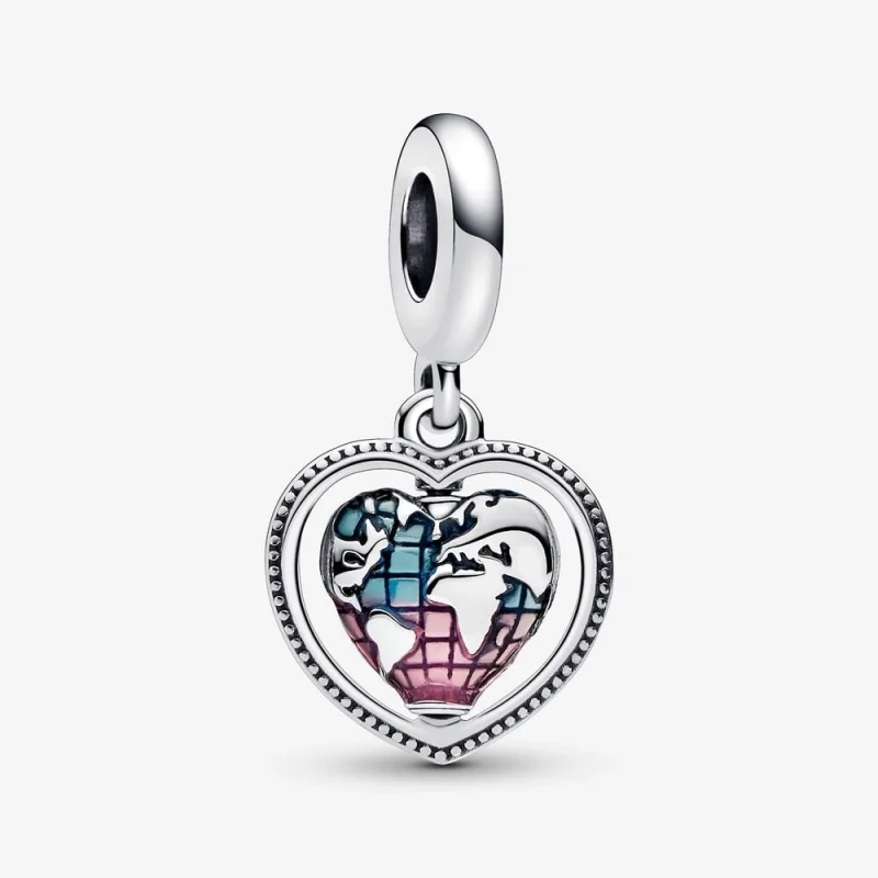 (image for) Pandora Family Spinning Heart Globe Dangle Charm - 792240C01 - Product Image