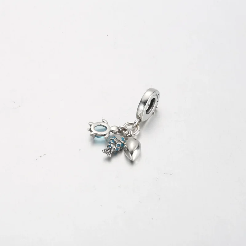 (image for) Pandora Fish, Sea Turtle & Conch Triple Dangle Charm - 791697C01 - View 3