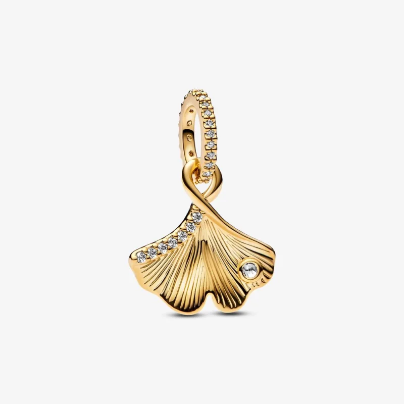 (image for) Pandora Ginkgo 14k gold-plated dangle with clear cubic zirconia - 762428C01 - Product Image