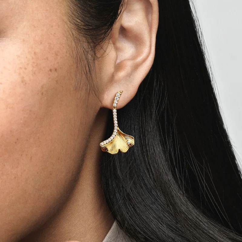 (image for) Pandora Ginkgo 14k gold-plated drop earrings - 262440C01 - View 6