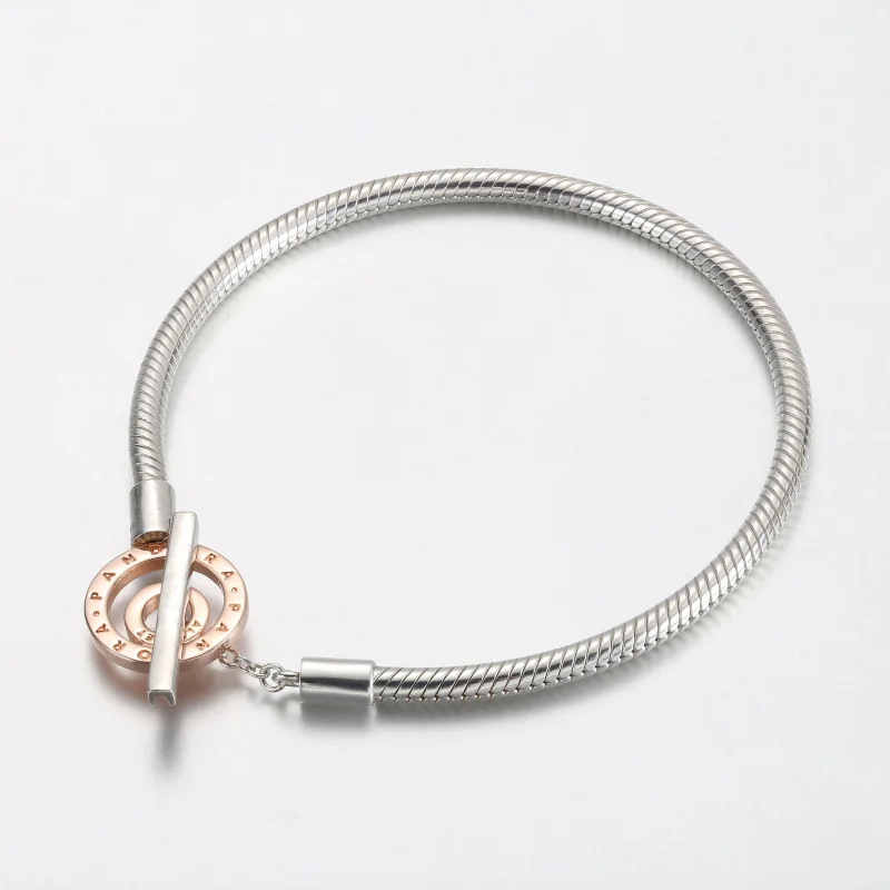 (image for) Pandora Moments Two-tone Logo T-Bar Snake Chain Bracelet - 582309C00 - View 2