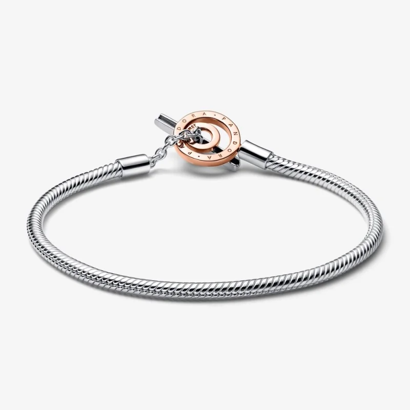 (image for) Pandora Moments Two-tone Logo T-Bar Snake Chain Bracelet - 582309C00 - View 6