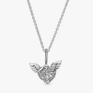 (image for) Pandora Pavé Heart and Angel Wings Necklace - 398505C01