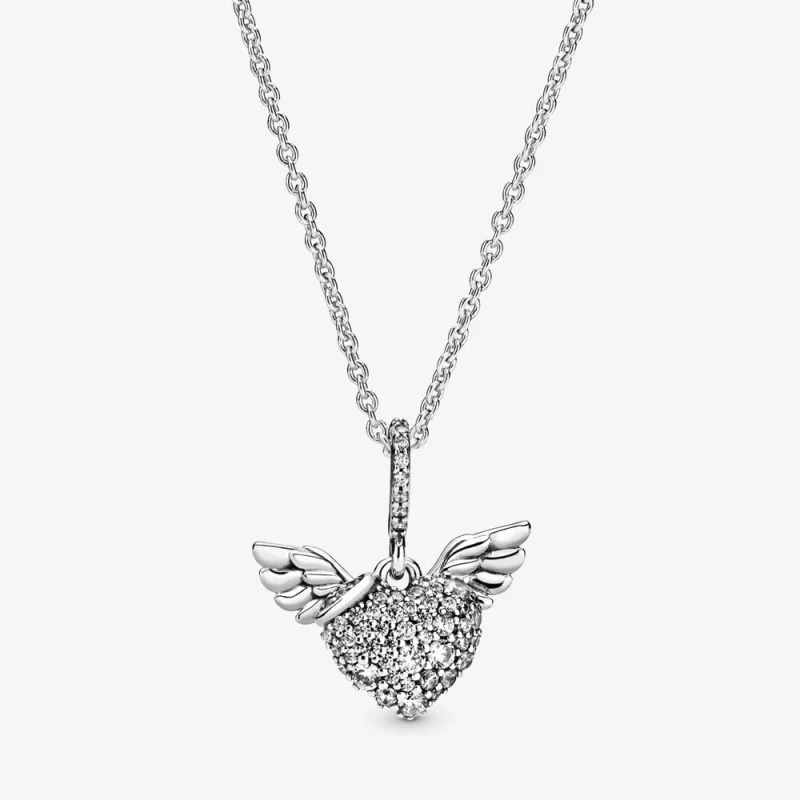 (image for) Pandora Pavé Heart and Angel Wings Necklace - 398505C01 - Product Image