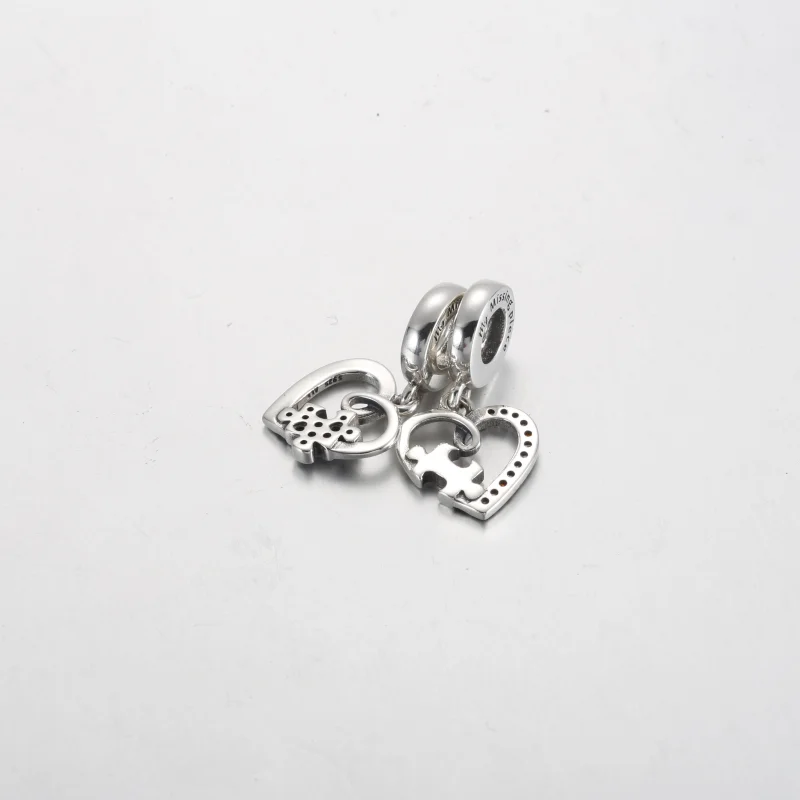 (image for) Pandora Puzzle Piece Hearts Splittable Friendship Dangle Charm - 792239C01 - View 3