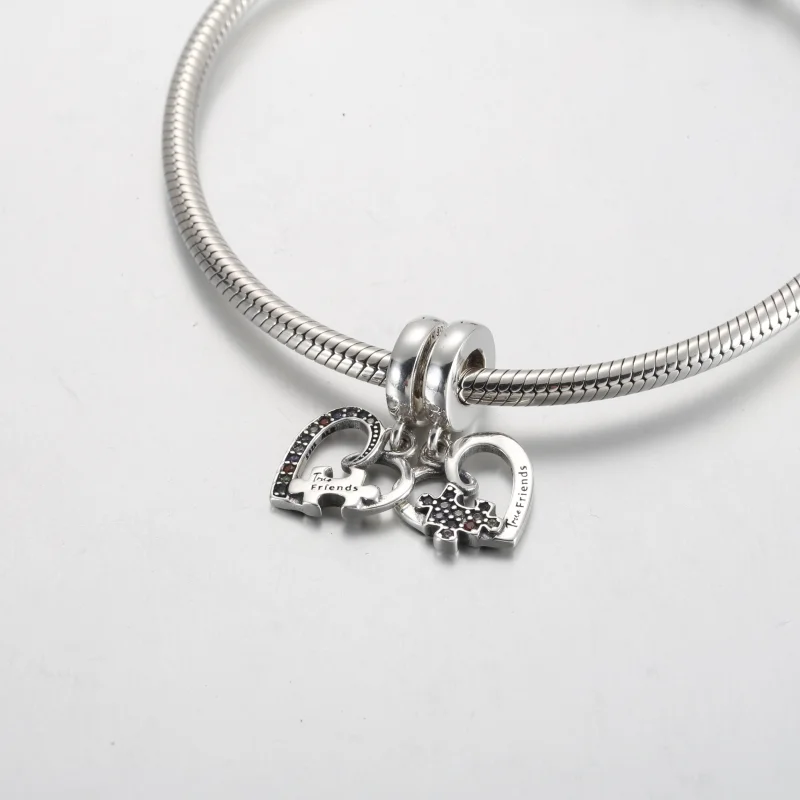 (image for) Pandora Puzzle Piece Hearts Splittable Friendship Dangle Charm - 792239C01 - View 4