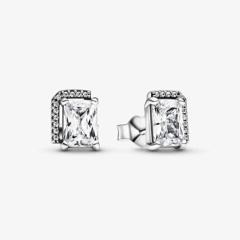 (image for) Pandora Rectangular Sparkling Halo Stud Earrings - 292380C01 - Product Image