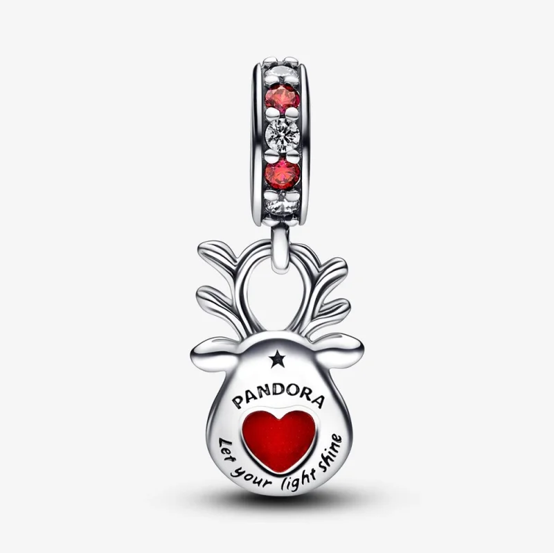 (image for) Pandora Red Nose Reindeer Murano Dangle Charm - 792330C01 - View 5
