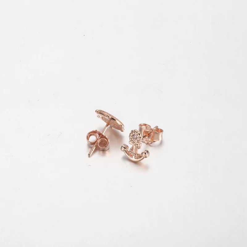 (image for) PANDORA Rose gold Sparkling Rudder and anchor Stud Earrings - P-D-3739 - View 4
