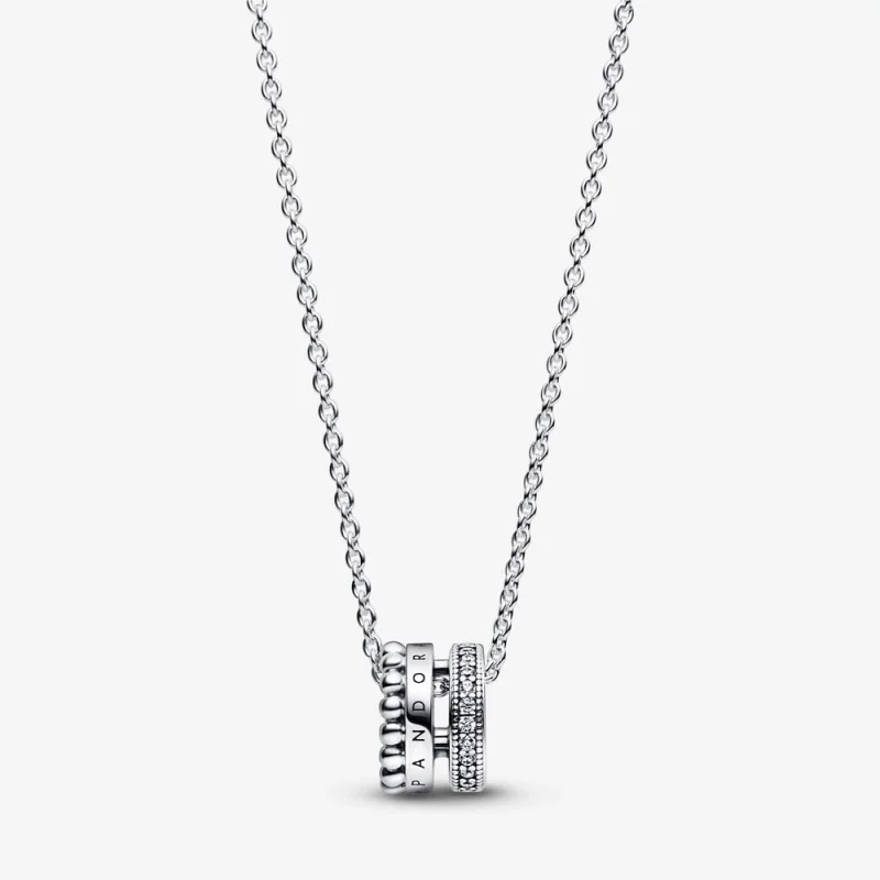 (image for) Pandora Signature Logo Pavé & Beads Pendant & Necklace - 392311C01 - Product Image