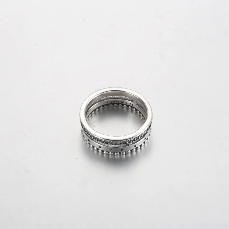 (image for) Pandora Signature Logo Pavé & Beads Ring - 192312C01 - View 3