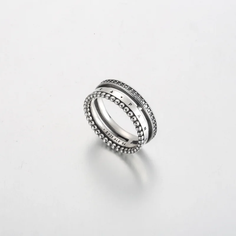 (image for) Pandora Signature Logo Pavé & Beads Ring - 192312C01 - View 5