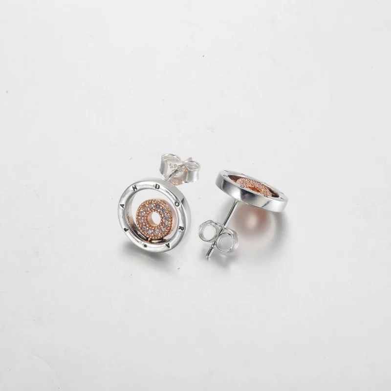 (image for) Pandora Signature Two-tone Logo Circles Stud Earrings - 282314C01 - View 4